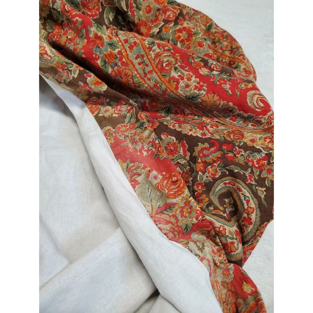 Pottery Barn Carrie Red Brown Paisley Floral Linen Blend Home Pair Curtain 50x84